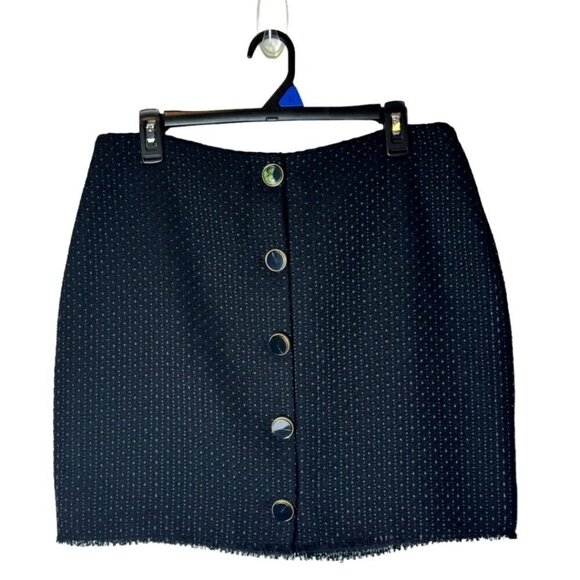 L Academie Skirt Women Large Black Tweed Fringe Hem A Line The Marla Mini NWT - Picture 2 of 10